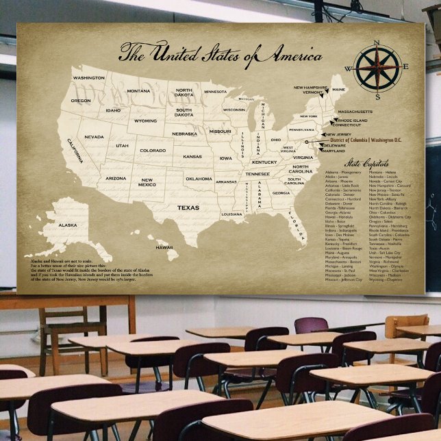 Large United States Wall Map Teaching Aid Poster (Large wail map of the US for home or the classroom.  Help your kids learn about the United States)