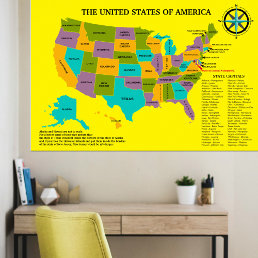 Large United States Wall Map Teaching Aid Poster