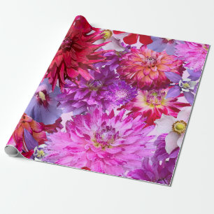 Large Vibrant Pink Purple Dahlia Floral Wrapping Paper