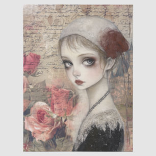 Large Victorian Gothic Girl & Florals Decoupage Tissue Paper
