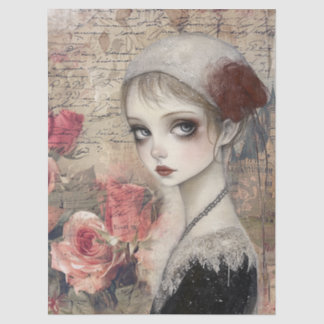 Large Victorian Gothic Girl & Florals Decoupage Tissue Paper