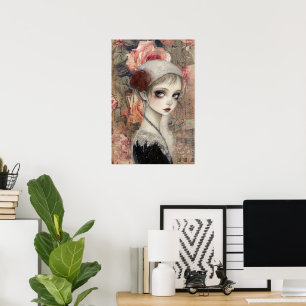 Large Victorian Gothic Girl & Florals Poster