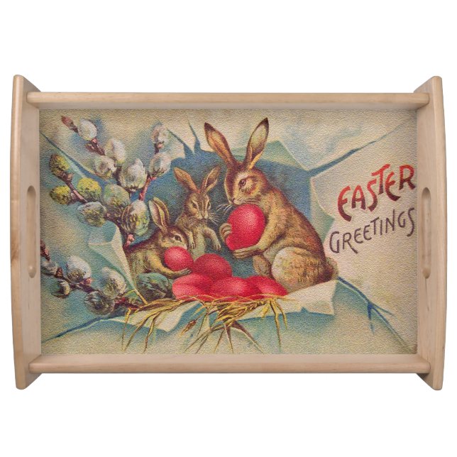Large Vintage 3 Rabbits Easter Holiday Serving Tray (Front)