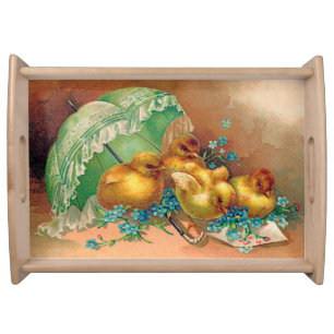 Large Vintage 4 Chickens Easter Holiday Serving Tray