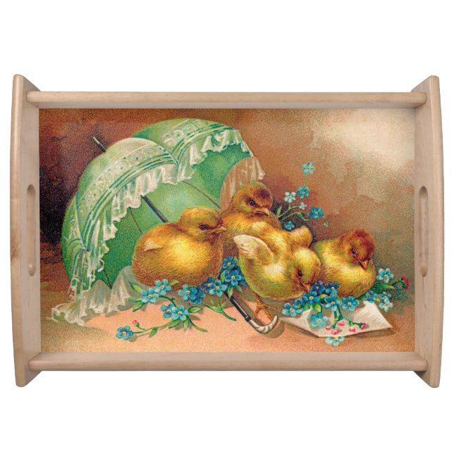 Large Vintage 4 Chickens Easter Holiday Serving Tray (Front)