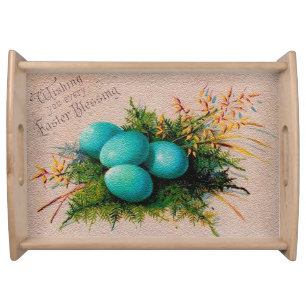 Large Vintage 4 Eggs Easter Holiday Serving Tray