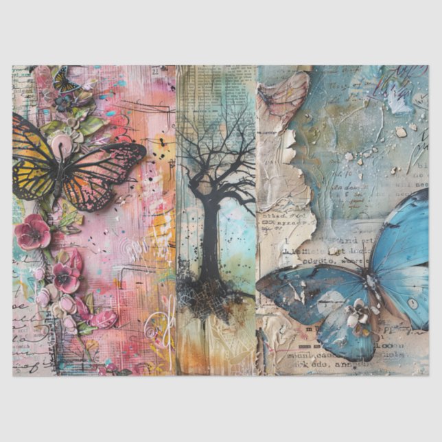 Large Vintage Abstract Art Collage Decoupage Tissue Paper (Front)