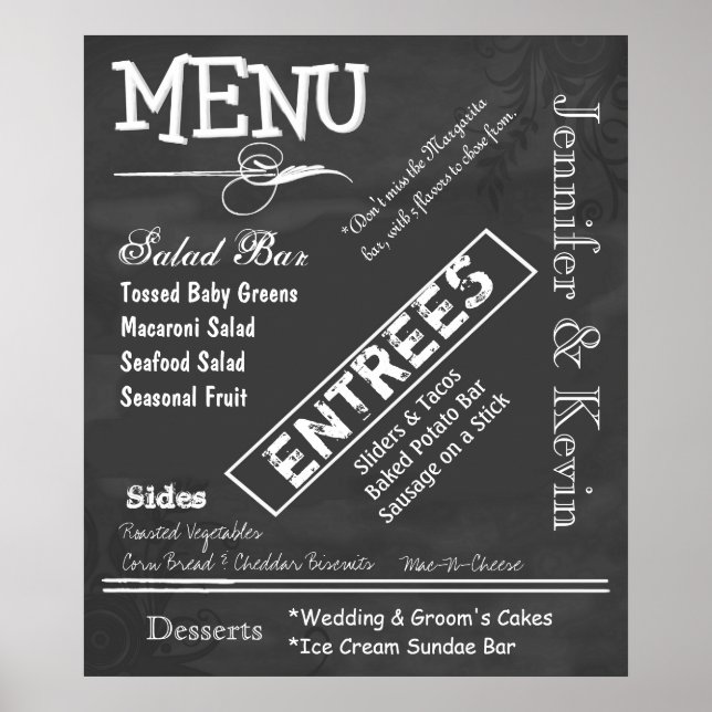 Large Vintage Chalkboard Look Wedding Menu Poster (Front)