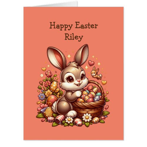 Large Vintage Easter Bunny Basket and Eggs Card