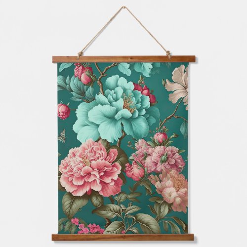 Large Vintage Floral Blue Hanging Tapestry