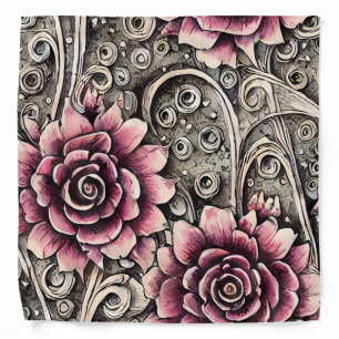 Large Vintage Gothic Pink Flower Pattern Bandana