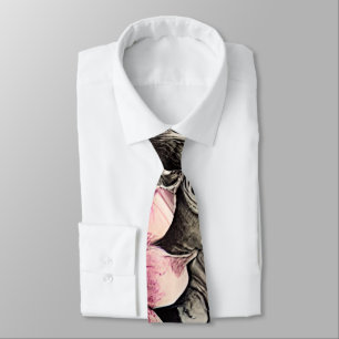 Large Vintage Gothic Pink Flower Pattern Neck Tie