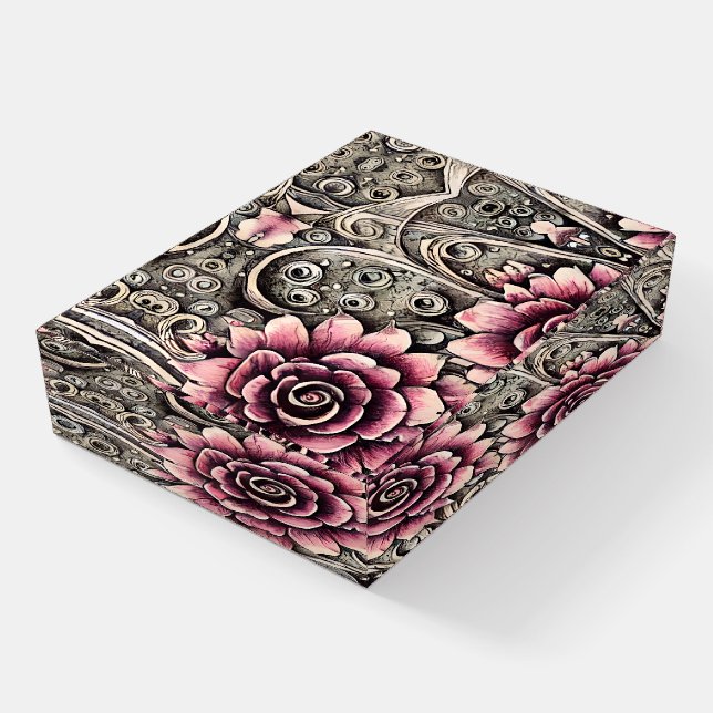 Large Vintage Gothic Pink Flower Pattern Paperweight (Angled)