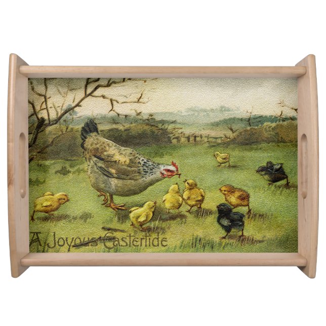 Large Vintage Hen Easter Holiday Serving Tray (Front)