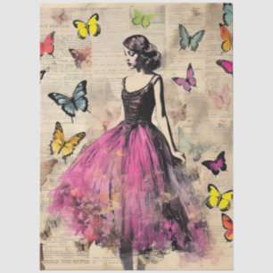 Large Vintage Inspired Girl and Butterflies Tissue Paper
