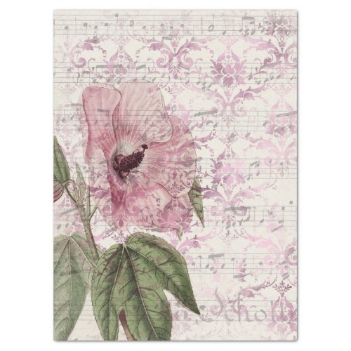 Large Vintage Pink Flower with Music Decoupage Tissue Paper