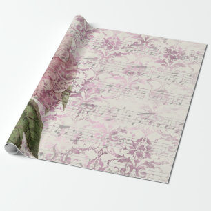 Large Vintage Pink Flower with Music Wrapping Paper