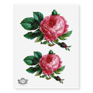Large Vintage Raspberry coloured Rose, Temporary Tattoos