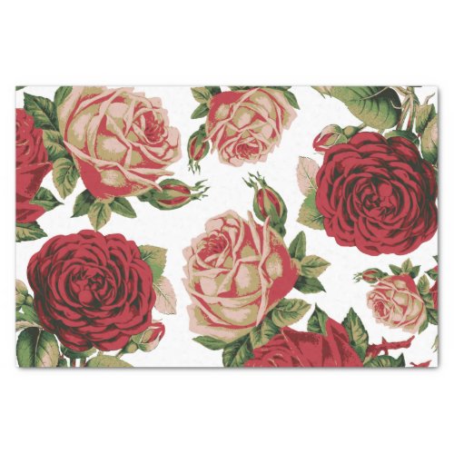 Large Vintage Style Floral Red and Pink Rose Tissue Paper