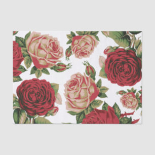 Large Vintage Style Floral Red and Pink Rose Tissue Paper
