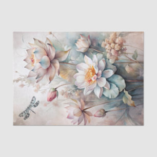 Large Vintage Style Pink Peonies with Dragonfly Tissue Paper