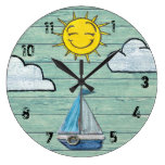 Large wall clock Driftwood Beach Jade + numbers.