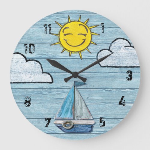 Large wall clock Driftwood Beach with numbers