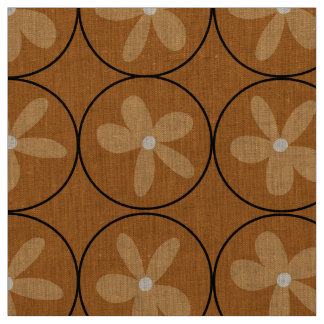 Large Warm Mustard Floral Tile - Natural Linen Fabric