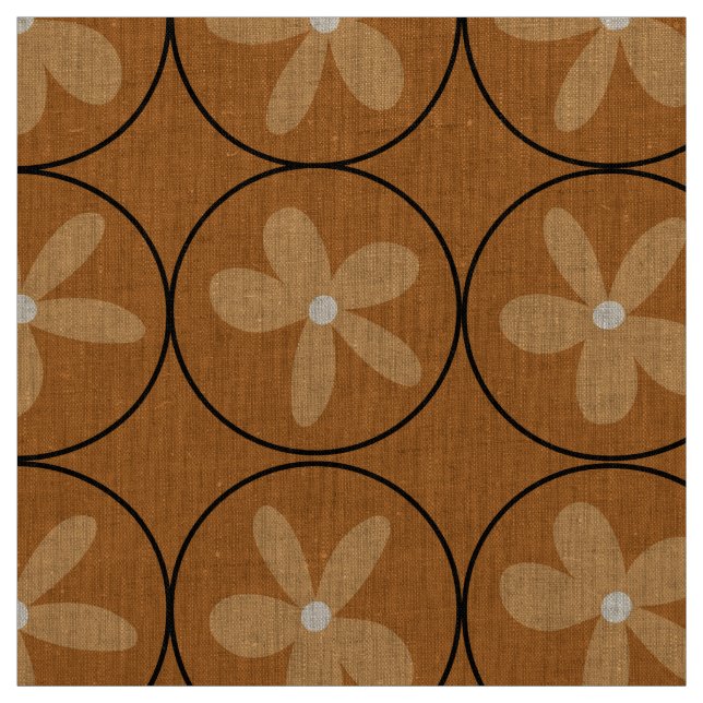 Large Warm Mustard Floral Tile - Natural Linen Fabric (Swatch)