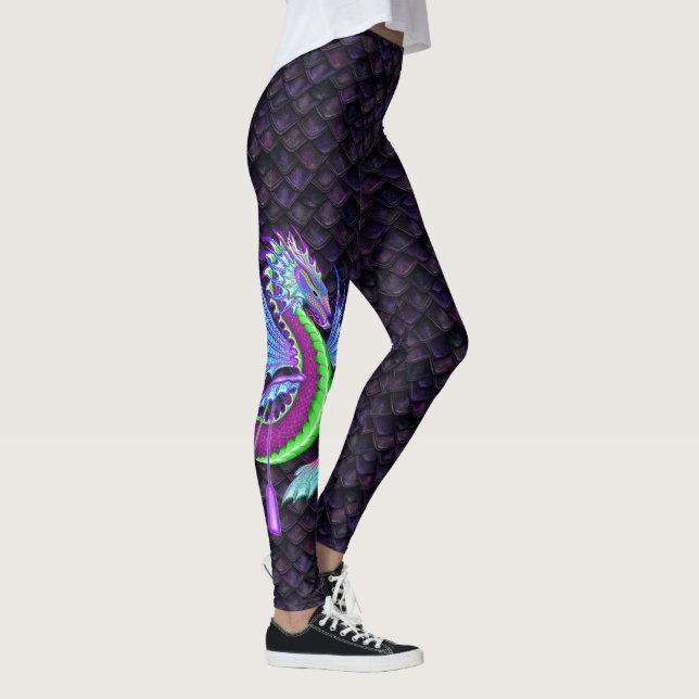 Large Water Dragon on Pink Dragon Scales Leggings (Right)