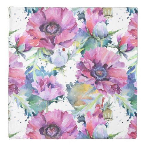 Large Watercolor Floral Pattern Duvet Cover