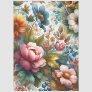 Large Watercolor Floral Vintage Inspired Decoupage Tissue Paper