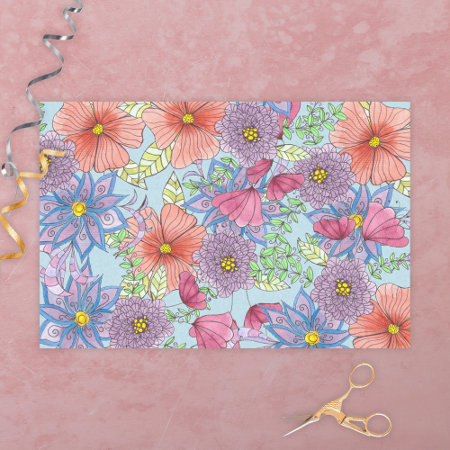 Large Watercolor Flowers and Leaves Botanical