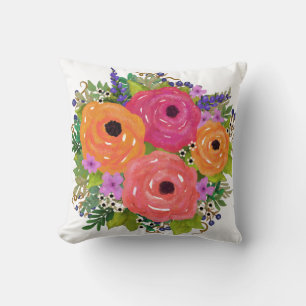Large Watercolor Flowers You Customize Throw Pillow