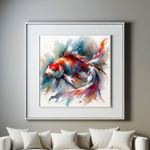 Large Watercolor Painting Colorful Koi Fish Art Poster