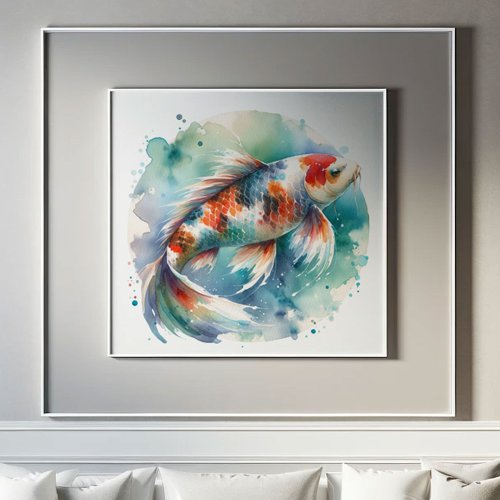 Large Watercolor Painting Koi Fish Art Poster