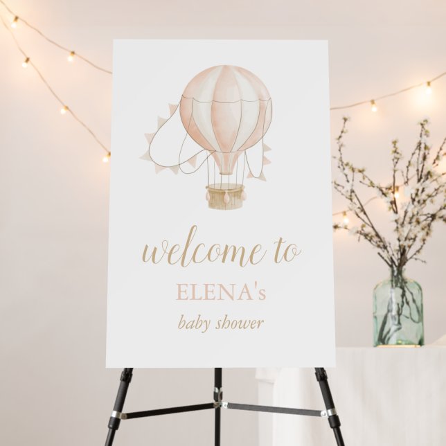 Large Watercolor Pink Baby Shower Welcome Sign (In Situ (Stand))