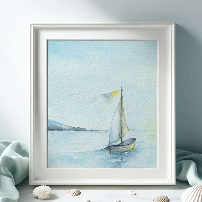 Large Watercolor Sailboat and Ocean Art Poster (Florida watercolors sailboat art by Victoria Grigaliunas of Do Tell A Belle)