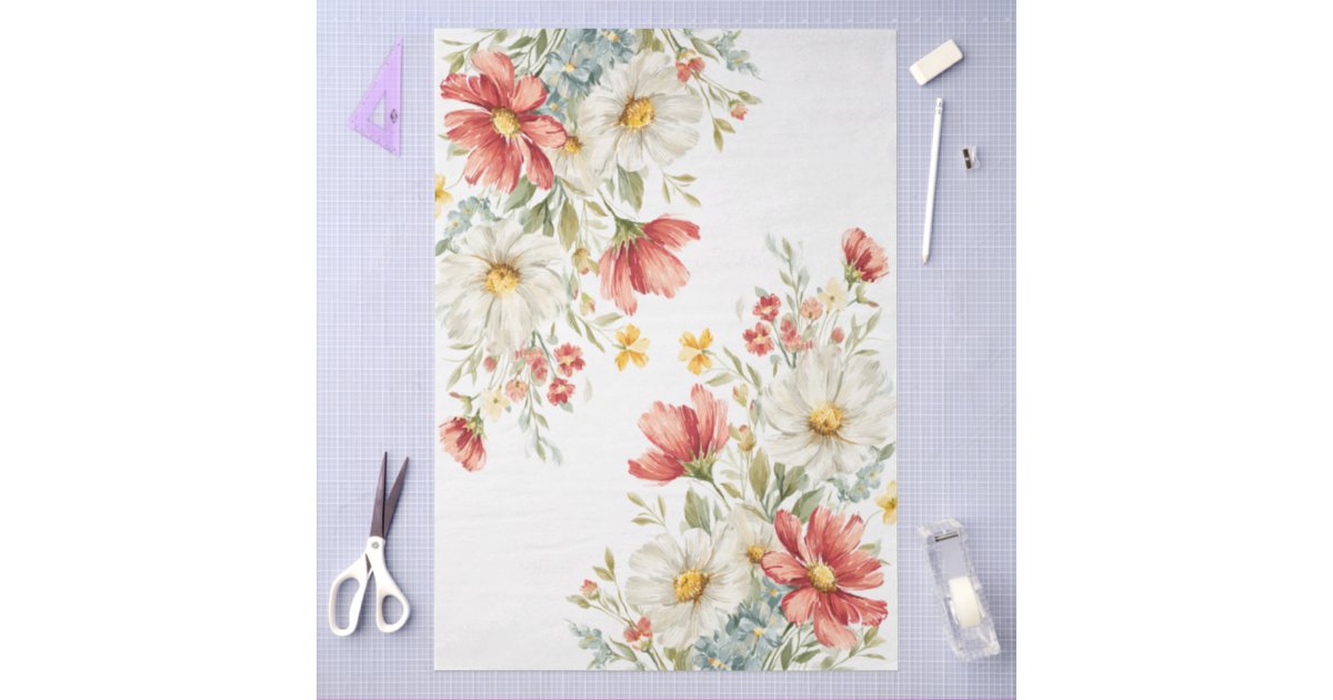Large Watercolor Wildflowers Bouquet Decoupage Tissue Paper | Zazzle