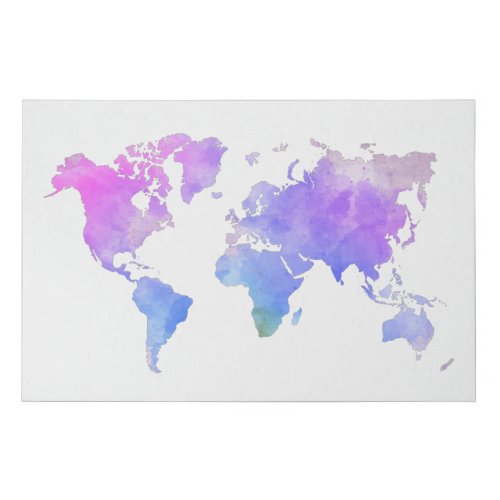 Large Watercolor World Map Travel Office Decor WFH Faux Canvas Print