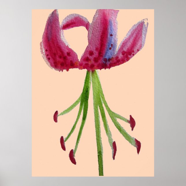 Large watercolour modern flower art pink lily poster (Front)