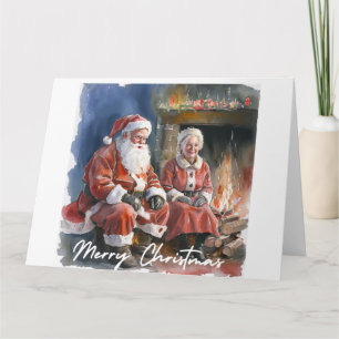 Large Watercolour Traditional Santa & Mrs Claus Card
