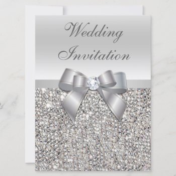 Large Wedding Faux Silver Sequins Bow Invitations by AJ_Graphics at Zazzle