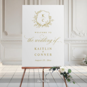 Large Wedding Welcome Sign Vintage Gold Crest