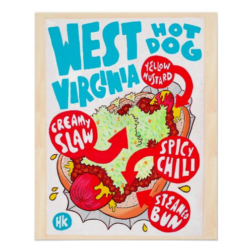 Large West Virginia Hot Dog Poster by Hawk Krall
