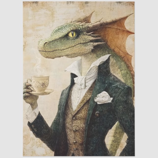 Large Whimsical Mythological Fantasy Dragon Tissue Paper (Front)