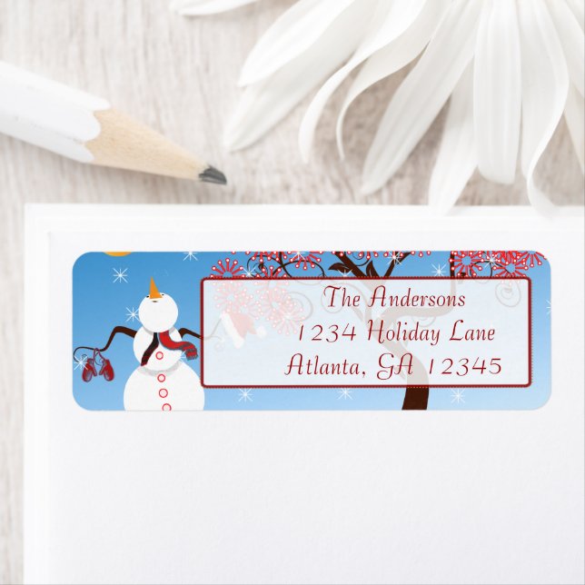 Large Whimsical Star Snowman Address Label (Insitu)