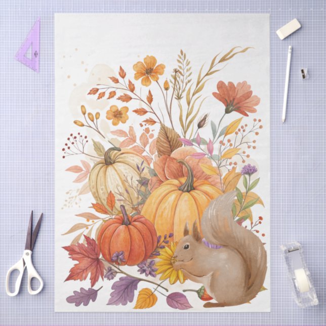Large Whimsical Watercolor Fall Wildflowers  Tissue Paper (Craft)