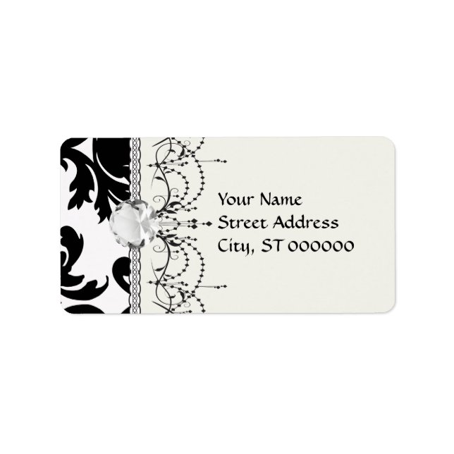 large white and black bold damask label (Front)