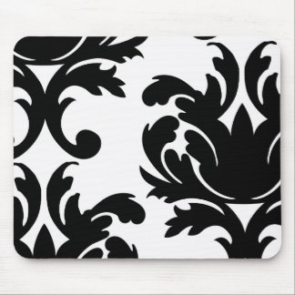 large white and black bold damask mouse pad